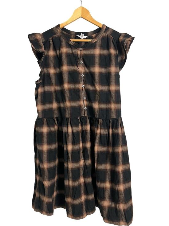 Time and Tru Dresses & Skirts - Time And Tru Plaid Swing Sundress Womens XXL Plus Black Button Flutter Sleeve
